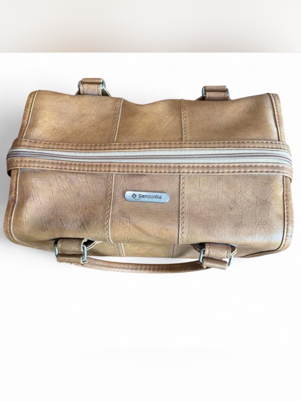 Vintage Samsonite Tan Faux Leather Doctor Bag Toiletry Travel Case